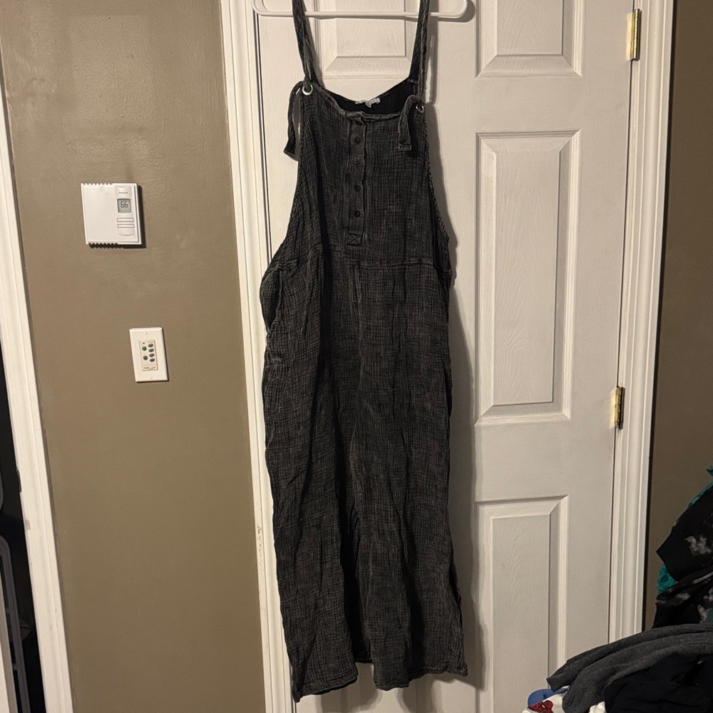 EUC Mineral Wash White Birch Black and Gray Wide Leg Tie Overalls XL